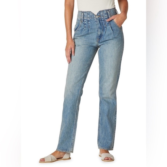 Hudson Pleated High Rise Raw Edge Waistband Jeans Blue Sift Size 26 - Picture 1 of 16